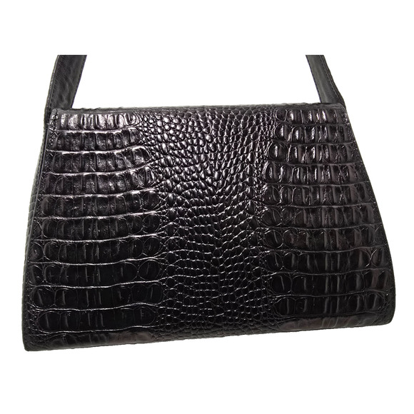 Vintage Brahmin Croc Embossed & Smooth Leather Shoulder Bag Black - Picture 4 of 13